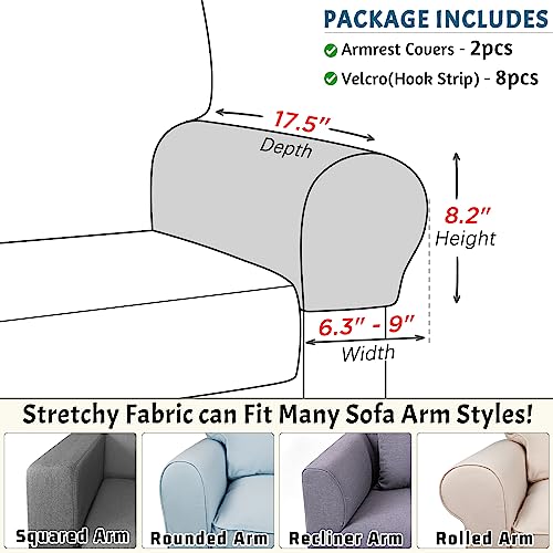 Roytub 2-Pack Grey Stretch Couch Arm Covers 17.5 x 6.3 x 8.2 in, Breathable Quilted Sofa Armrest Protectors