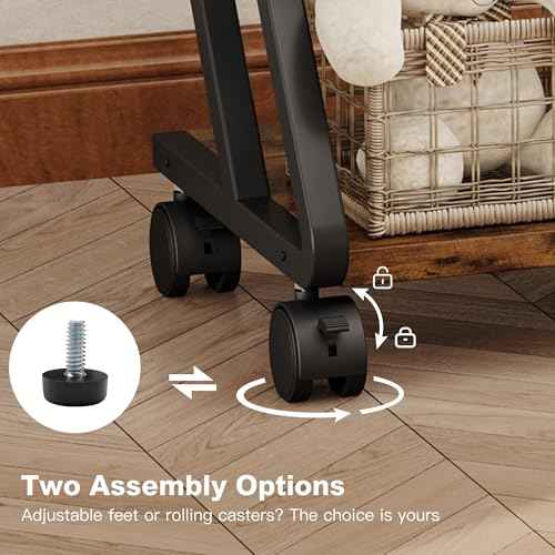 Homeiju Under Desk Printer Stand, 2-Tier Industrial Mobile Printer Table with Storage Bag and Drawer, Rolling Printer Cart Holder with Lockable Wheels for Home, Office