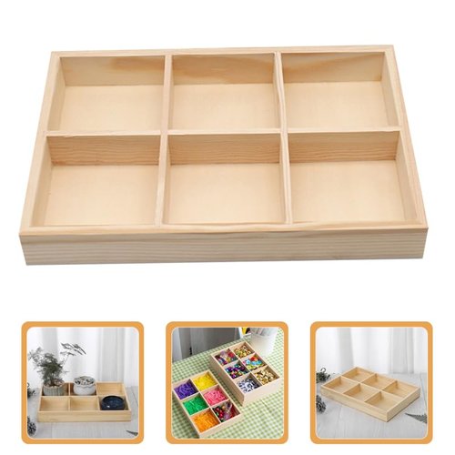 Zerodeko 2pcs Storage Box, Natural Bamboo 6-Compartment Drawer Organizer, Wooden Storage Tray for Pencil Case, Makeup, Office Supplies, Desk, Kitchen, Vanity, Classroom