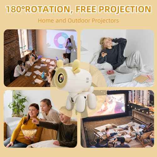 Cartoon Dog Mini Projector with Wifi6 and Bluetooth 5.1 1080P Full HD Portable Projector Movie Projector Compatible with TV Stick Smartphone/HDMI/USB Indoor/Outdoor Use