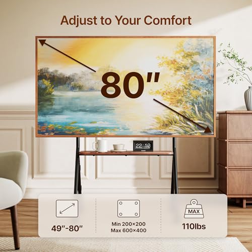 ECOTINY Rolling Easel TV Stand for 49-80" TVs, 110 lbs, Black (Black) – Mobile TV Cart