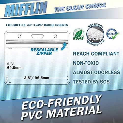 MIFFLIN Lanyard (Black, 3.5x2.25 inch, 250 Pack) with Clear Plastic Horizontal ID Badge Holder, Heavy Duty Name Pouch with Soft, Woven, Neck Lanyards