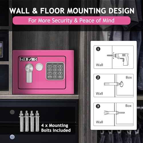 Safe Box for Home Safe (0.23 Cubic Feet) with Fireproof Bag, Personal for Money Safe for Cash Saving, Mini Safety with Key, Digital Safety with Light, Money Lock Box (Pink)