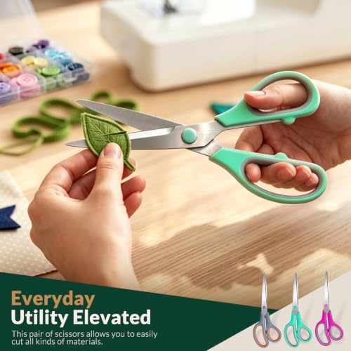 YANLIFY 8.5 Inch All-Purpose Craft Scissors 3-Pack with Soft Grip for Office, Sewing, Crafts (Green Gray, Purple Gray, Gray Orange)