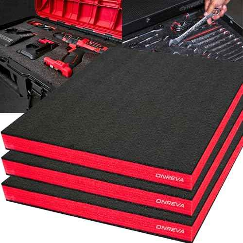 ONREVA Tool Box Foam, 3Pack 18x12x2 inch, Foam Inserts for Cases, Polyethylene Storage Sheets for Toolbox Hard Case, Tool Shadow Insert, Kaizen Organizer Sheet