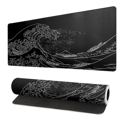 Brecoy Japanese Sea Wave Large Mouse Pad Black Wave of Kanagawa Extended Desk Mat Gaming & Office