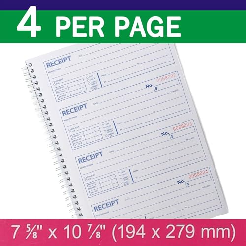 Gimehome Money and Rent Receipt Book 2-Part Carbonless Spiral Bound 7-5/8" x 11" - 1 Pack, 200 Sets