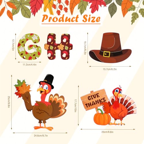 Konsait 31Pcs Thanksgiving Bulletin Board Decorations, Turkey Pumpkin Fruits Gnome Happy Thanks Giving Cutouts for Bulletin Board, Thanksgiving Decoration for School Home Office