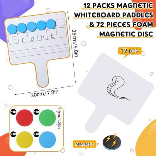 Seajan 12 Pcs Magnetic Paddle Set Education Dry Erase Double Side Handheld Answer Board with Magnetic Counters Discs Phonemic Awareness Phonics Games Toy for Students Kids Teaching (Multicolor)