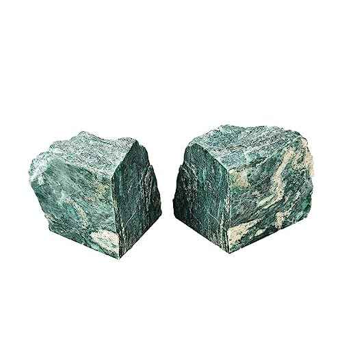 AMOYSTONE Green Mica Stone Non-Slip Bookends for Small/Kids Books | Rubber Bumpers & 2-3LBS Weight | Home Office Desk Organizer