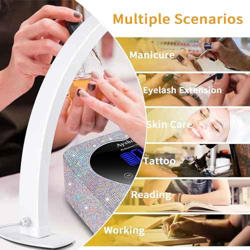 Half Moon Light for Nail Desk,29In Half Moon Lamp with Phone Holder,3000-6000K Nail Lamp Perfect LED Machine Light for Table (White)