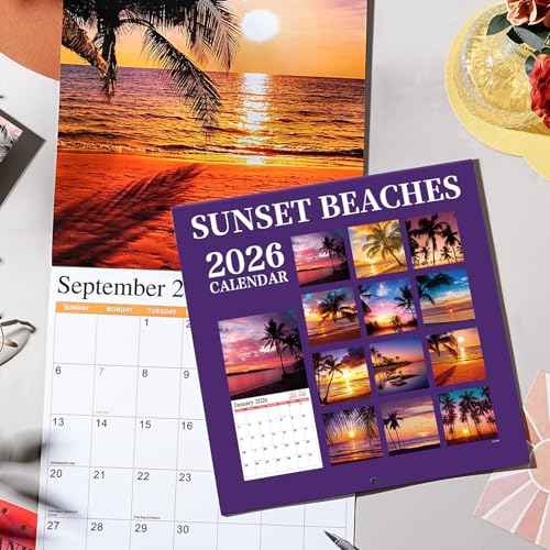 2026 Wall Calendar BEACHES, 12 Months Hangable Wall Calendars, from Jan 2026 - Dec 2026, 12" x 24" (Open), Wall Calendar with Thick Paper