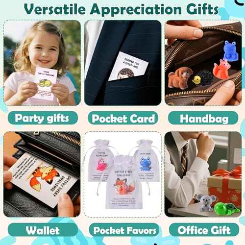 200 Sets Employee Appreciation Gifts Bulk for Coworkers Team Staff Thank You Gifts Organza Bags Back to School Resin Animal Pun Inspirational Note Cards for Office Teacher Volunteer Nurse