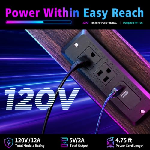 FANXIYQ Rustic Brown 2-Tier Computer Tower Stand with Built-In Charging Station (Wood Grain)