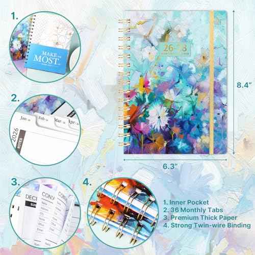2026-2028 Monthly Planner/Calendar - 3 Year Monthly Planner 2026-2028, January 2026 - December 2028, 6.3" x 8.4", 36-Month Calendar with Tabs, 29 Notes Pages, Hardcover, Inner Pocket - Oil Painting