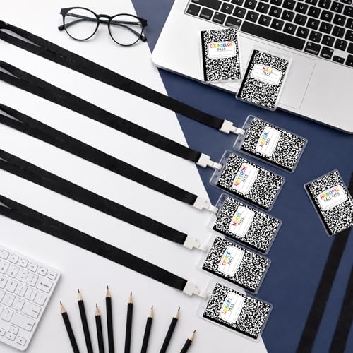 Classroom Hall Pass Set with Waterproof PVC Lanyards & Customizable Cards — 14 Durable School Passes