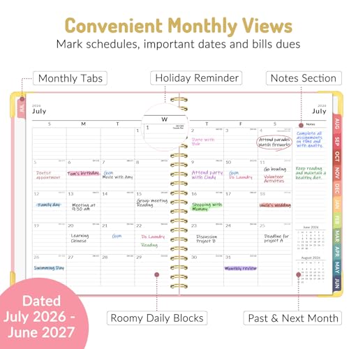 Forvencer Pink Academic Planner 2026-2027 | 8.5x11 Calendar Jul-Jun 2026-2027