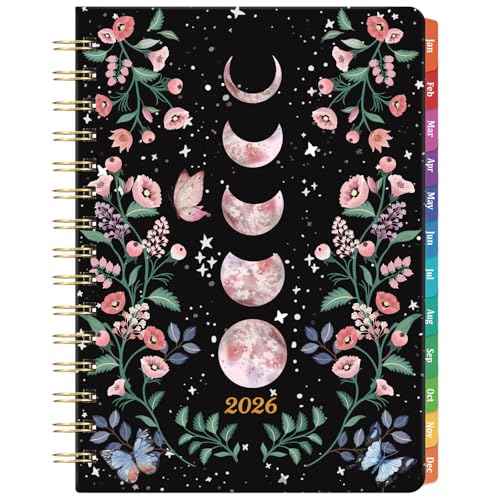 2026 Planner - 2026 Planner Weekly and Monthly with Tabs, Jan. 2026 - Dec. 2026, 6.3" x 8.4", Planners 2026 with Back Pocket + Thick Paper + Twin-Wire Binding - Moon