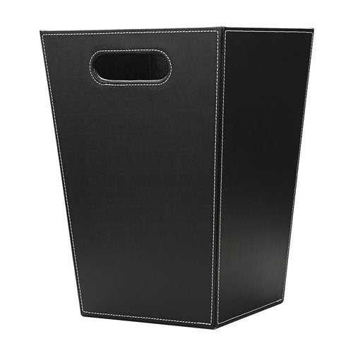 KINGFOM Classic Pu Leather Trash Can Wastebasket, Garbage Container Bin with Handles for Bathrooms, Powder Rooms, Kitchens, Home, Office and and High Class Hotel Square Black