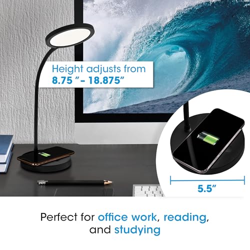 OttLite Good Housekeeping Circular LED Desk Lamp with Wireless Charging - Designed to Reduce Eyestrain - Adjustable Neck, 3 Color Modes - Crafting, Office Work, Reading & Studying