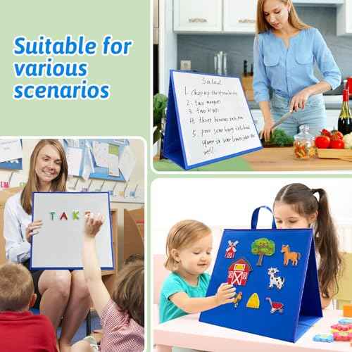 Felt Flannel Board/Dry Erase White Board for Toddlers,17.3 * 17.3in,Double-Sided,Folding,Standing,for Wall,Classroom,Preschool,Kiddie Corner,Interactive,Gifts for Kid