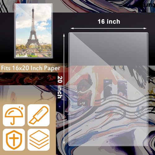 Henoyso 12 Pcs Poster Protector Sleeve 16 x 20 Inch Clear Rigid Print Plastic Protectors Sheet Heavy Duty Crystal Frame Holder for Magazine Photo Paper Poster Prints