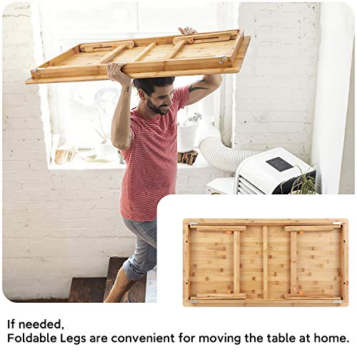 Nnewvante Large Foldable Bamboo Floor Desk - 33.5 x 17.7 inches, Adjustable Height