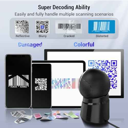 Tera Barcode Scanner Desktop Omnidirectional: 1D 2D QR Hands Free USB Wired Bar Code Reader Adjustable Scan Head Plug and Play for POS Supermarket Retail Store Mobile Payment Model 9000