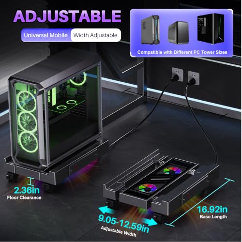 Hovadova Computer Tower Stand with Dual Cooling Fans & Built-In Charging Station - Socket + Fan