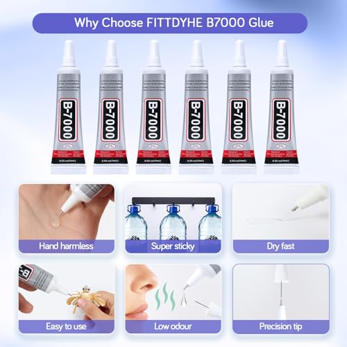 FITTDYHE 6 Pack Jewelry Glue 15ML Clear Waterproof Strong Bond for Crafts, Nails, Phone Repair