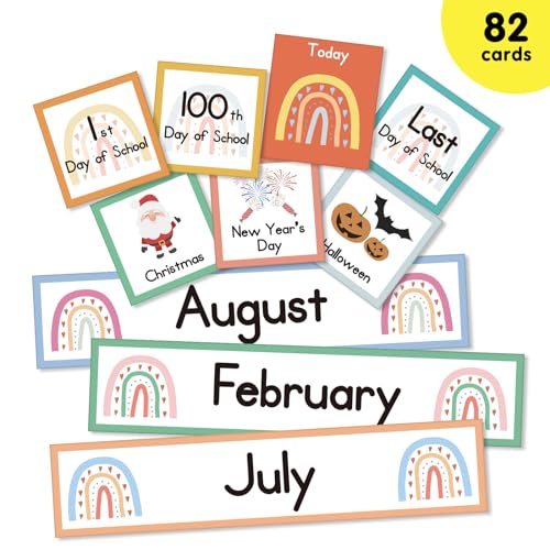 Eamay Rainbow Colorful Classroom Calendar Pocket Chart for Kids - Preschool & Kindergarten