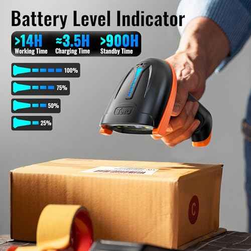 Tera Barcode Scanner Wireless 1D Laser Cordless Barcode Reader with Battery Level Indicator, Versatile 2 in 1 2.4Ghz Wireless and USB 2.0 Wired