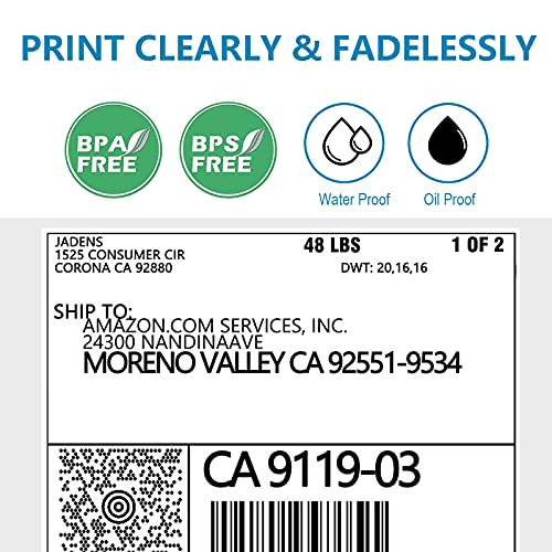 JADENS 4x6 Thermal Shipping Labels - Waterproof, Oil-Proof, 500pcs White Roll for Thermal Printers