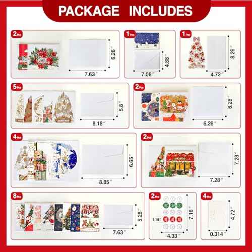 WISHGIFT 25Pcs 3D Christmas Cards, Merry Christmas Cards Handmade, Greeting Cards & Envelopes for Xmas