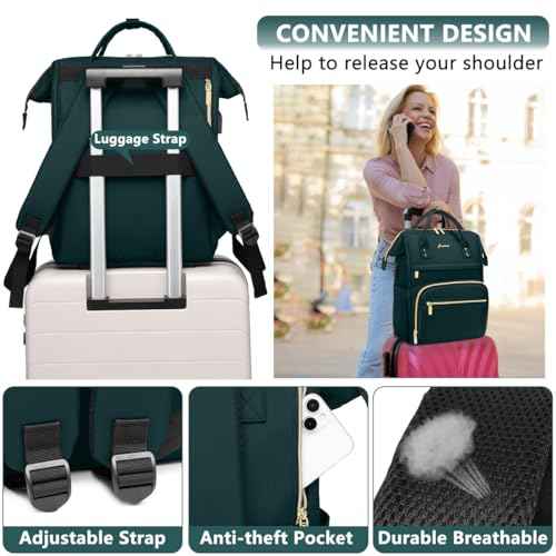 Laptop Backpack for Women Work Bags - 15.6 Inch Professional Womens Travel Backpack Purse Computer Laptop Bag Nurse Teacher Backpack Waterproof Carry on Back Pack with USB Port Dark Green