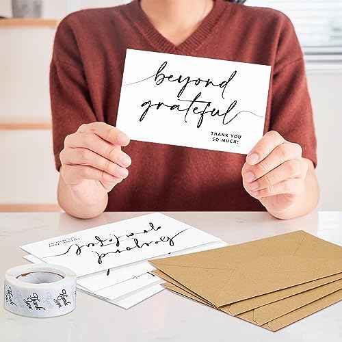Yeaqee 200 Pack Beyond Grateful Thank You Cards Bulk 4 x 6 Inches Thank You Cards with Envelopes and 500 Pcs Matching Stickers for Baby Shower Wedding Bridal Shower Business Gratitude Gift
