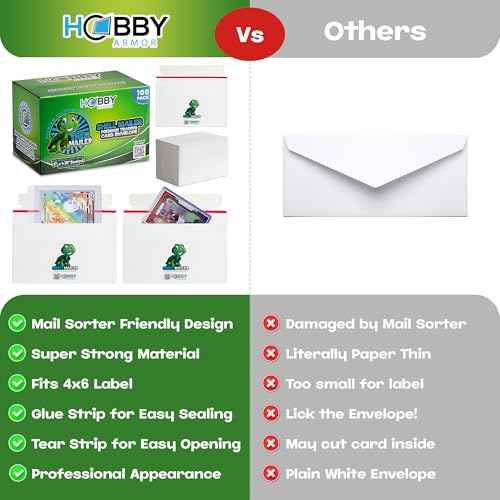 100 Pack Shell Mailer Trading Card Envelopes by Hobby Armor, 7" x 4.35" Trading Card Mailers for Shipping, Perfect Sized Shipping Envelope for Mailing Semi-Rigid and Toploaders, Protector Supplies
