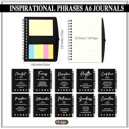 TecUnite 40 Pcs Motivational Spiral Notebooks with Sticky Notes Pen Bulk Inspirational Journals Christmas Employee Appreciation Gifts for Teacher Team Coworker Colleagues Nurse Staff (Black)