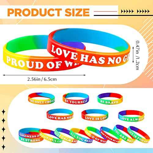 Sotiff 300 Pcs Pride Gay Bracelets Accessories Bulk Rainbow Silicone Rubber Wristbands Parade LGBT Party Favors, 15 Styles