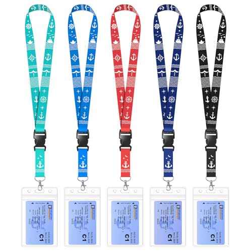 5 Pack Lanyard with Waterproof ID Badge Holders for Cruise Ship Cards, Essentials for Royal Caribbean, Carnival, NCL Cruise 2025 (Mix)