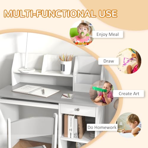 Qaba Grey Kids Desk and Chair Set with Storage, 5-8 Years