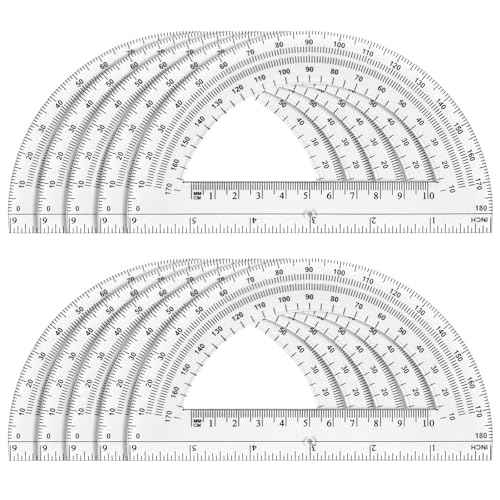 10 Pack Clear Protractor, 6 Inch Plastic Protractors, 180 Degrees Accurate Math Geometry Tools for School, Office, Classroom (Clear)