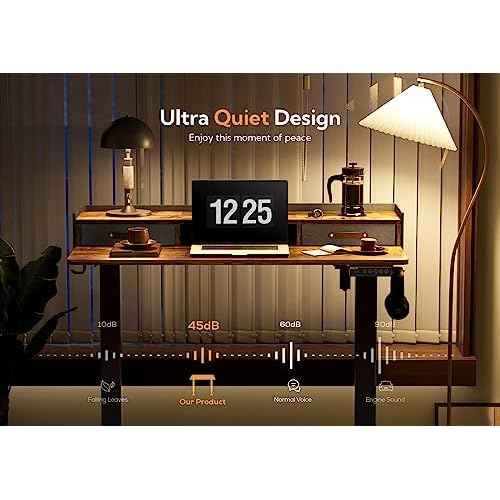 Claiks Standing Desk with Drawers, Stand Up Electric Standing Desk Adjustable Height with Storage Shelf and Splice Board, 48 Inch, Rustic Brown