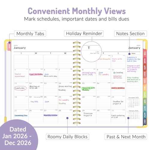 2026 Planner, Forvencer Calendar Planner Weekly and Monthly, January 2026-December 2026, 8.5" X 11", Hardcover Agenda Book with Tabs, Cute Daily Journal Planning with Inner Pocket, Home College Organizer Notebook for Office School Supplies, A4, Purple