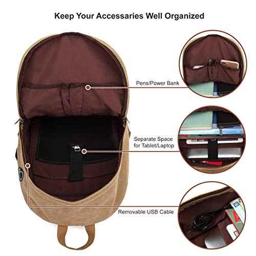 Canvas Laptop Backpack, Waterproof School Backpack With USB Charging College