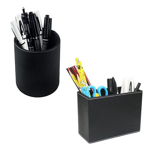 Fosinz Pen Pencil Holder Cup Container PU Leather Desk Organizer Stand Decor Brush Scissor Holder Decoration Office Desk Home School