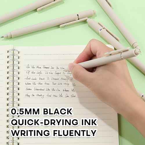 RIANCY Aesthetic Pens Beige Pens 5Pcs 0.5mm Quick Dry Black Ink Gel Pens Fine Point Smooth Writing Cute Pen Japanese Stationary Home Work Essentials Nurse School Gifts Office Supplies