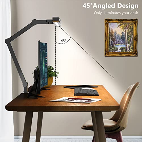 Micomlan Black Clamp Desk Lamp with Auto Dimming & Atmosphere Lighting – Architect LED Office Light, 24W