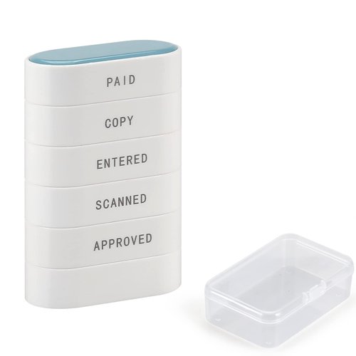 5-in-1 Office Stamp Set - Pre-Inked Rubber: Paid, Copy, Entered, Scanned, Approved - Red-Ink Impression Size 1.5'' X 0.55'', Cute & Unique Designed Business Message