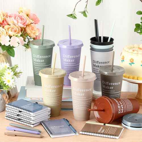Marspark 10 Sets Difference Maker Gifts for Women Men, Christmas Employee Appreciation Gifts Bulk Inspirational Thank You Cup Motivational Notebooks with Pen for Team Teacher Coworker (Retro Color)